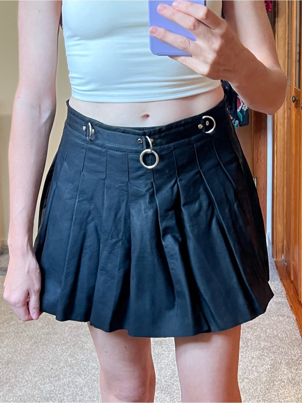 Dolls Kill Current Mood black Pleated Mini Skirt with Ring Hardware